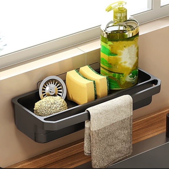 Mauxuk Wall Mounted Kitchen Sink Rack with Drainage Basket - Heavy Duty Steel Sponge Holder, Dish Drying Rack, 10.24x3.27 Inches