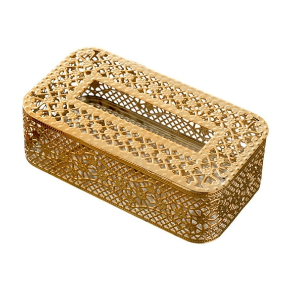 Mauxuk Wrought Iron Tissue Box Holder - Stylish Desktop Storage Organizer for Living Room & Bedroom - Gold Finish (8.46x4.53x3.15 Inches)