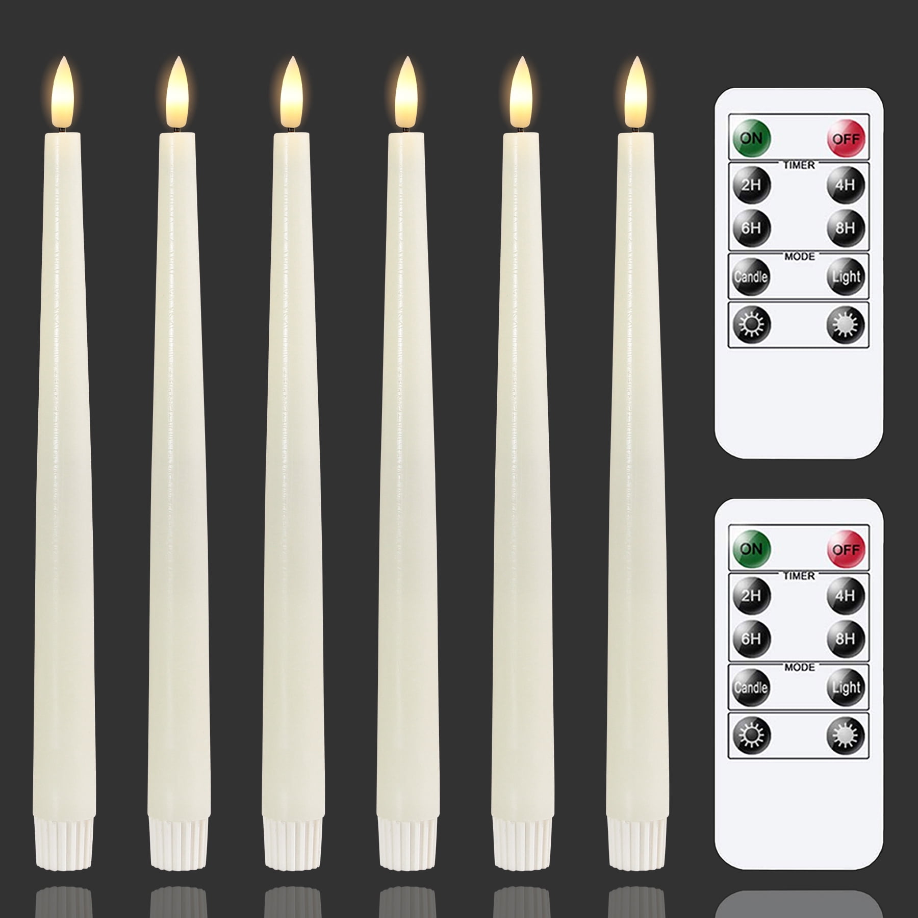 Mavandes Flameless Flickering Taper Wax 0.78 x 11.5 inch Ivory Candles, Pack of 6 LED Battery Operated Wax Tall Window Candlesticks