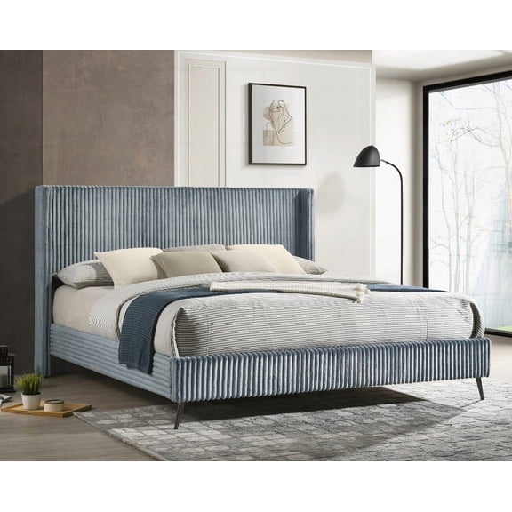 Mavela King Bed with Wide Wale Corduroy Upholstery in Blue