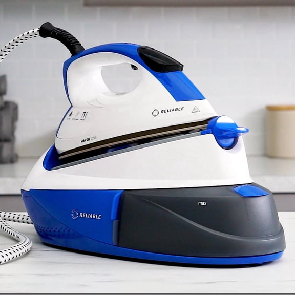Reliable Maven 1L Home Ironing Station with Ceramic Soleplate and Auto Shut-Off, White & Blue