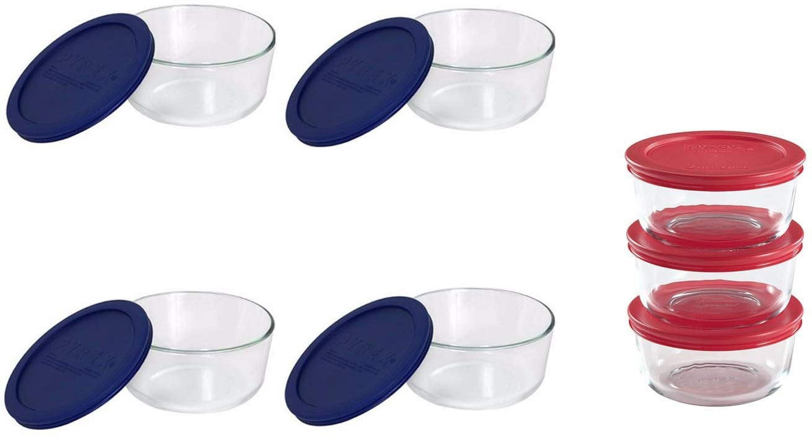 Pyrex Storage 4-Cup Round Dish with Dark Blue Plastic Cover, Clear (Case of  4 Containers)
