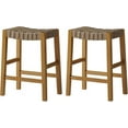 thumbnail image 1 of Maven Lane 26" Emerson Counter Height Stool - Weathered Natural Wood Finish & Avanti Bone Vegan Leather Counter Stools - Backless Design Brings Rustic Elegance to Your Kitchen, Dining Area, set of 2, 1 of 11