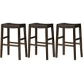 thumbnail image 1 of Maven Lane 31" Emerson Bar Height Stool - Weathered Brown Wood Finish & Marksman Saddle Vegan Leather Bar Stools - Backless Design Brings Rustic Elegance to Your Kitchen, Dining Area, set of 3, 1 of 6
