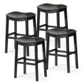 thumbnail image 1 of Maven Lane Adrien 31" Wood Barstool - Handcrafted Aged Black Finish with Charcoal Black Vegan Leather Upholstered Saddle Seat for Comfort - Backless Barstool for Kitchens, Dining Rooms, Pub, Set of 4, 1 of 5