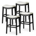 thumbnail image 1 of Maven Lane Adrien 31" Wood Barstool - Handcrafted Aged Black Finish with Snow White Fabric Upholstered Saddle Seat for Comfort - Durable Backless Barstool for Kitchens, Dining Rooms, Pub, Set of 4, 1 of 6
