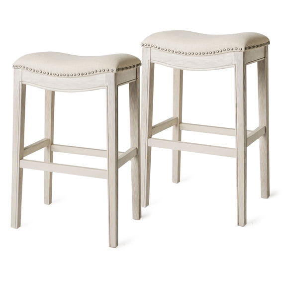Maven Lane Adrien Backless Saddle Kitchen Bar Stool, White Oak, Set of 2
