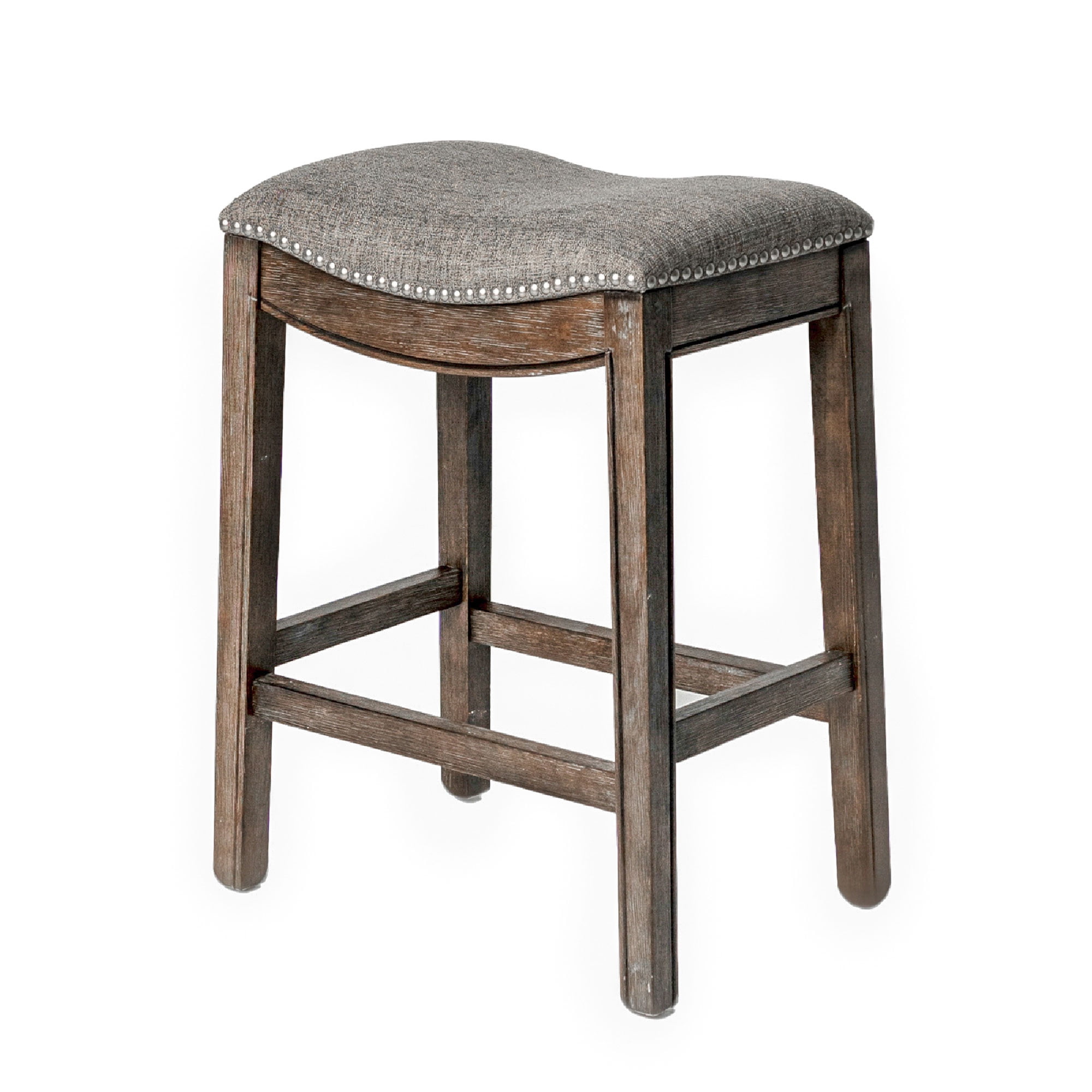 Adrien Gray Wirebrush Backless Saddle Wood Counter Stool