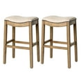 thumbnail image 1 of Maven Lane Adrien Backless Saddle Kitchen Stool, Natural Wood, Set of 2, 1 of 6