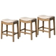 thumbnail image 1 of Maven Lane Adrien Backless Saddle Kitchen Stool, Natural Wood, Set of 3, 1 of 6