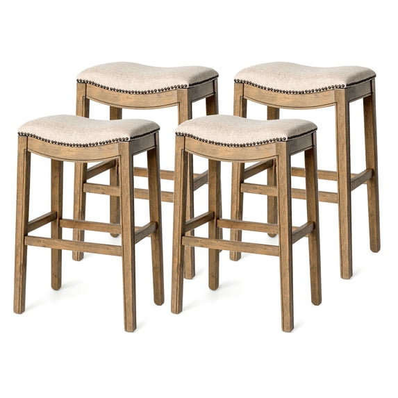 Maven Lane Adrien Backless Saddle Kitchen Stool, Natural Wood, Set of 4