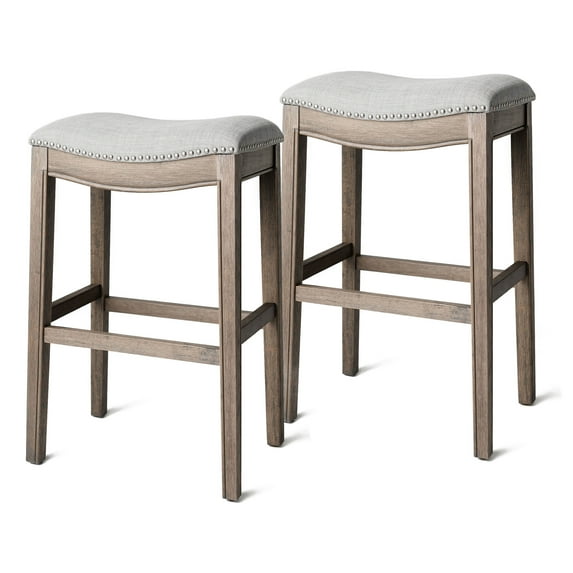 Maven Lane Adrien Backless Saddle Kitchen Stool, Reclaimed Oak, Set of 2