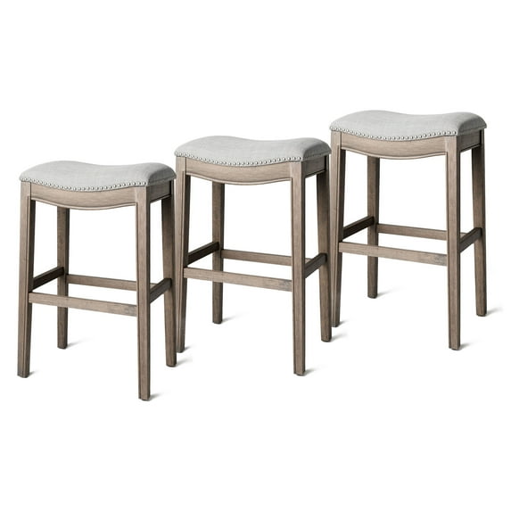 Maven Lane Adrien Backless Saddle Kitchen Stool, Reclaimed Oak, Set of 3