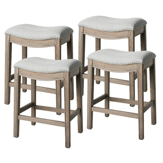 Maven Lane Adrien Backless Saddle Kitchen Stool, Reclaimed Oak, Set of 4