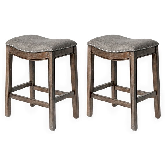 Maven Lane Adrien Backless Saddle Kitchen Stool, Walnut Finish, Set of 2