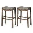 thumbnail image 1 of Maven Lane Adrien Backless Saddle Kitchen Stool, Walnut Finish, Set of 2, 1 of 6