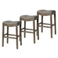 thumbnail image 1 of Maven Lane Adrien Backless Saddle Kitchen Stool, Walnut Finish, Set of 3, 1 of 6