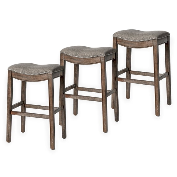 Maven Lane Adrien Backless Saddle Kitchen Stool, Walnut Finish, Set of 3