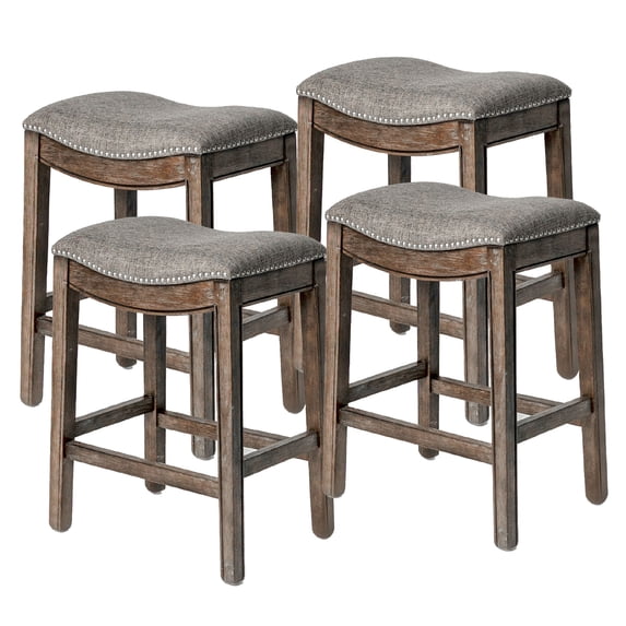 Maven Lane Adrien Backless Saddle Kitchen Stool, Walnut Finish, Set of 4