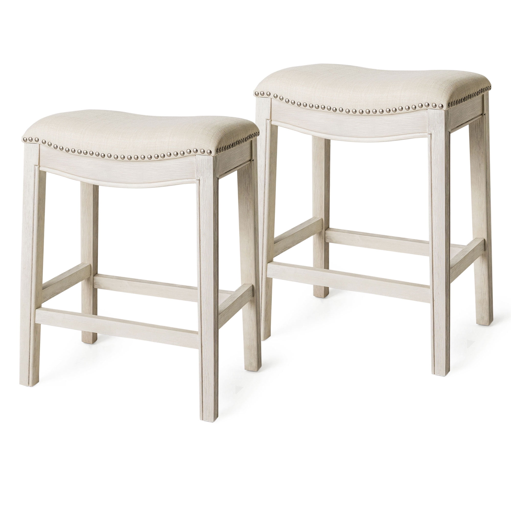 Maven Lane Adrien Backless Saddle Kitchen Stool, White Oak, Set of 2