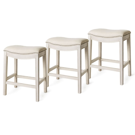 Maven Lane Adrien Backless Saddle Kitchen Stool, White Oak, Set of 3
