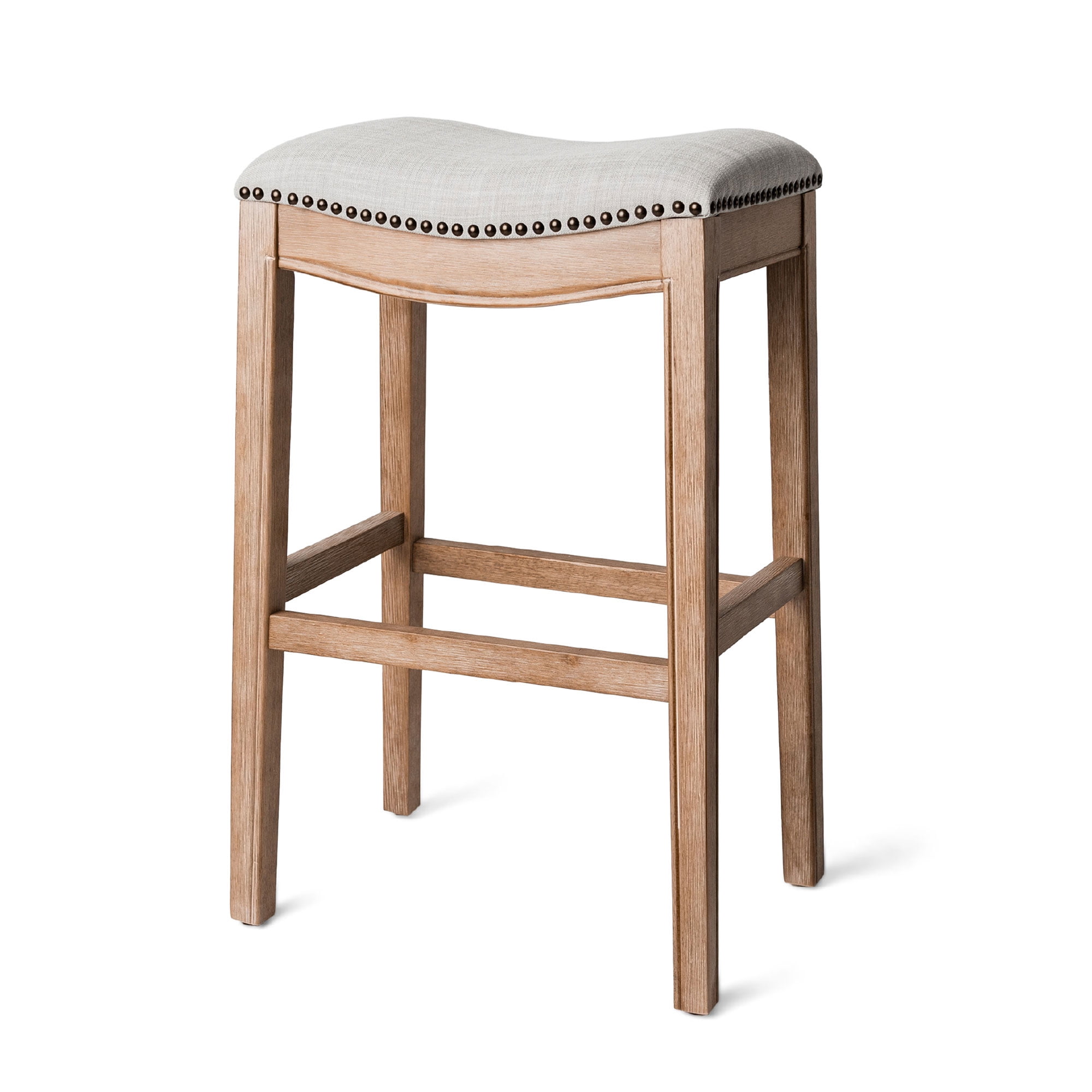 Adrien Gray Weathered Oak Backless Saddle Bar Stool