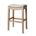 thumbnail image 1 of Open Box Maven Lane Adrien Kitchen Saddle Backless Bar Stool, Weathered Oak, 1 of 6