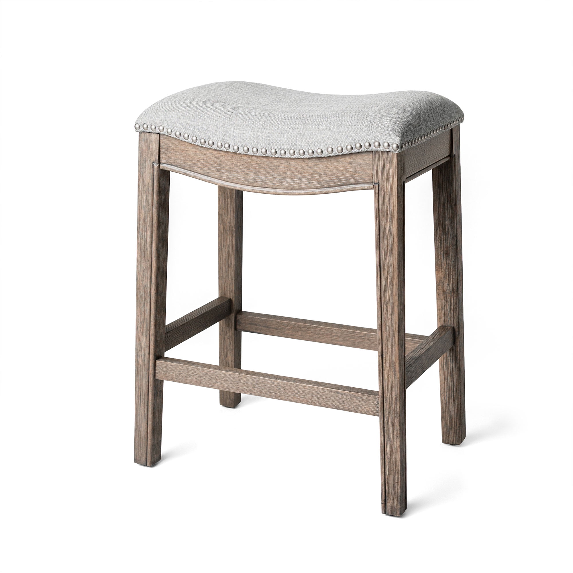Maven Lane Adrien Saddle Backless Bar Stool, Reclaimed Oak, Counter