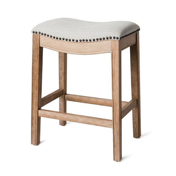Open Box Maven Lane Adrien Saddle Backless Counter Stool, Weathered Oak