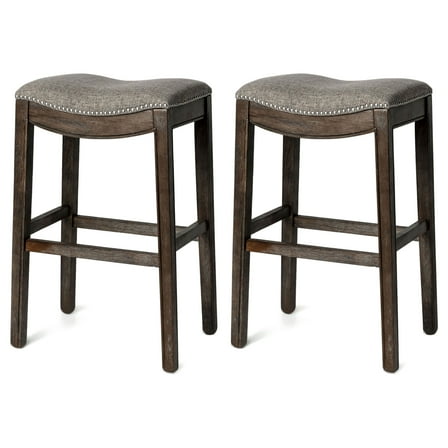 Open Box Maven Lane Adrien Saddle Bar Height Stool, Weathered Grey 2 Pack