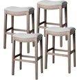 thumbnail image 1 of Maven Lane Adrien Saddle Bar Stool In Reclaimed Oak Finish With Ash Grey Fabric Upholstery, Set of 4, 1 of 1