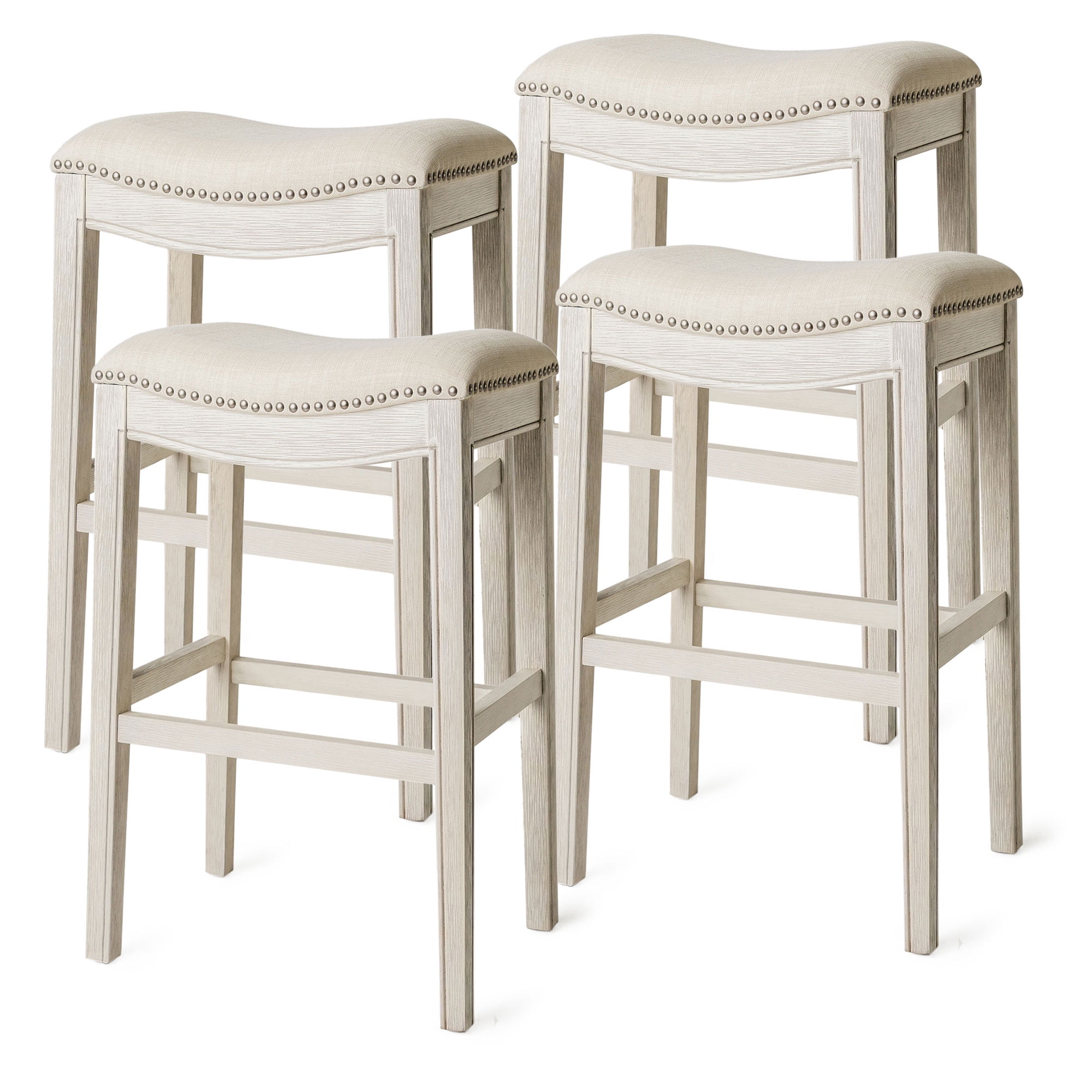 Taburetes De Bar Maven Lane Adrien Saddle – Pack De 2, Roble Blanco, Altura Mostrador (caja Abierta)