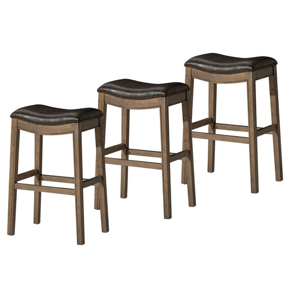 Maven Lane Adrien Saddle Barstool, Walnut w/ Marksman Saddle Vegan Leather