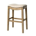 thumbnail image 1 of Maven Lane Adrien Saddle Bar Stool In Natural Wood Finish With Wheat Fabric Upholstery, 1 of 2