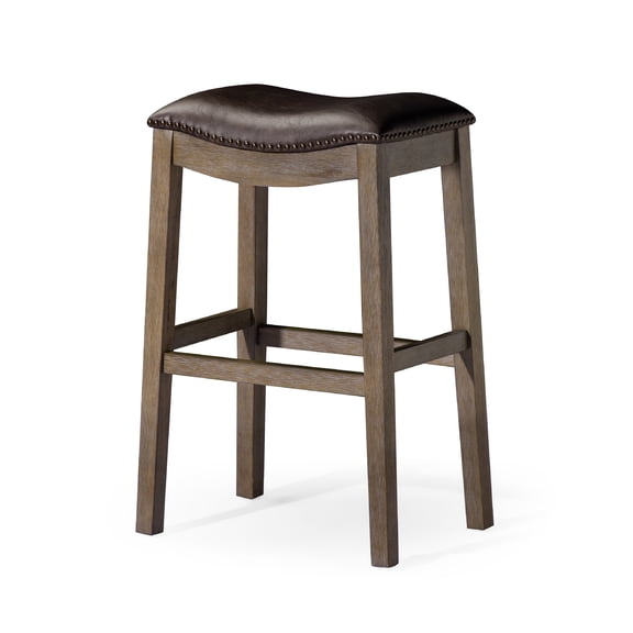 Maven Lane Adrien Saddle Barstool In Walnut With Marksman Saddle Vegan Leather