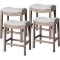 thumbnail image 1 of Maven Lane Adrien Saddle Counter Stool In Reclaimed Oak Finish With Ash Grey Fabric Upholstery, Set of 4, 1 of 1