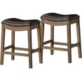 thumbnail image 1 of Maven Lane Adrien Saddle Counter Stool In Walnut With Marksman Saddle Vegan Leather, Set of 2, 1 of 2