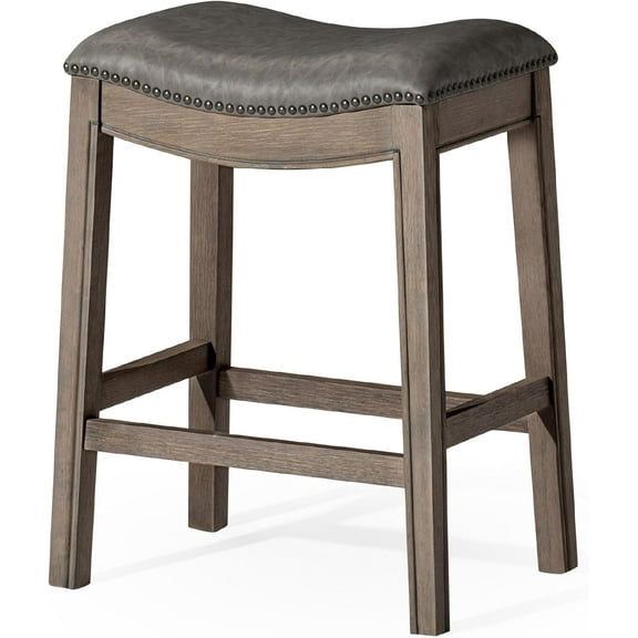Maven Lane Adrien Saddle Counter Stool In Reclaimed Oak With Ronan Stone Vegan Leather