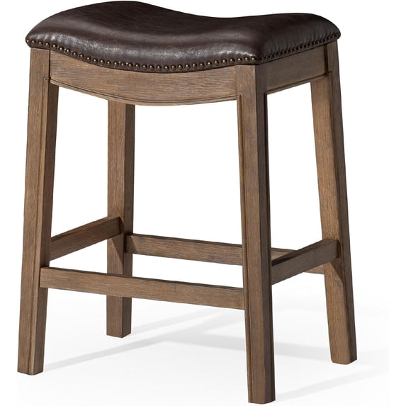 Maven Lane Adrien Saddle Counter Stool In Walnut With Marksman Saddle Vegan Leather