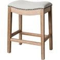 thumbnail image 1 of Maven Lane Adrien Saddle Counter Stool In Weathered Oak Finish With Sand Color Fabric Upholstery, 1 of 7