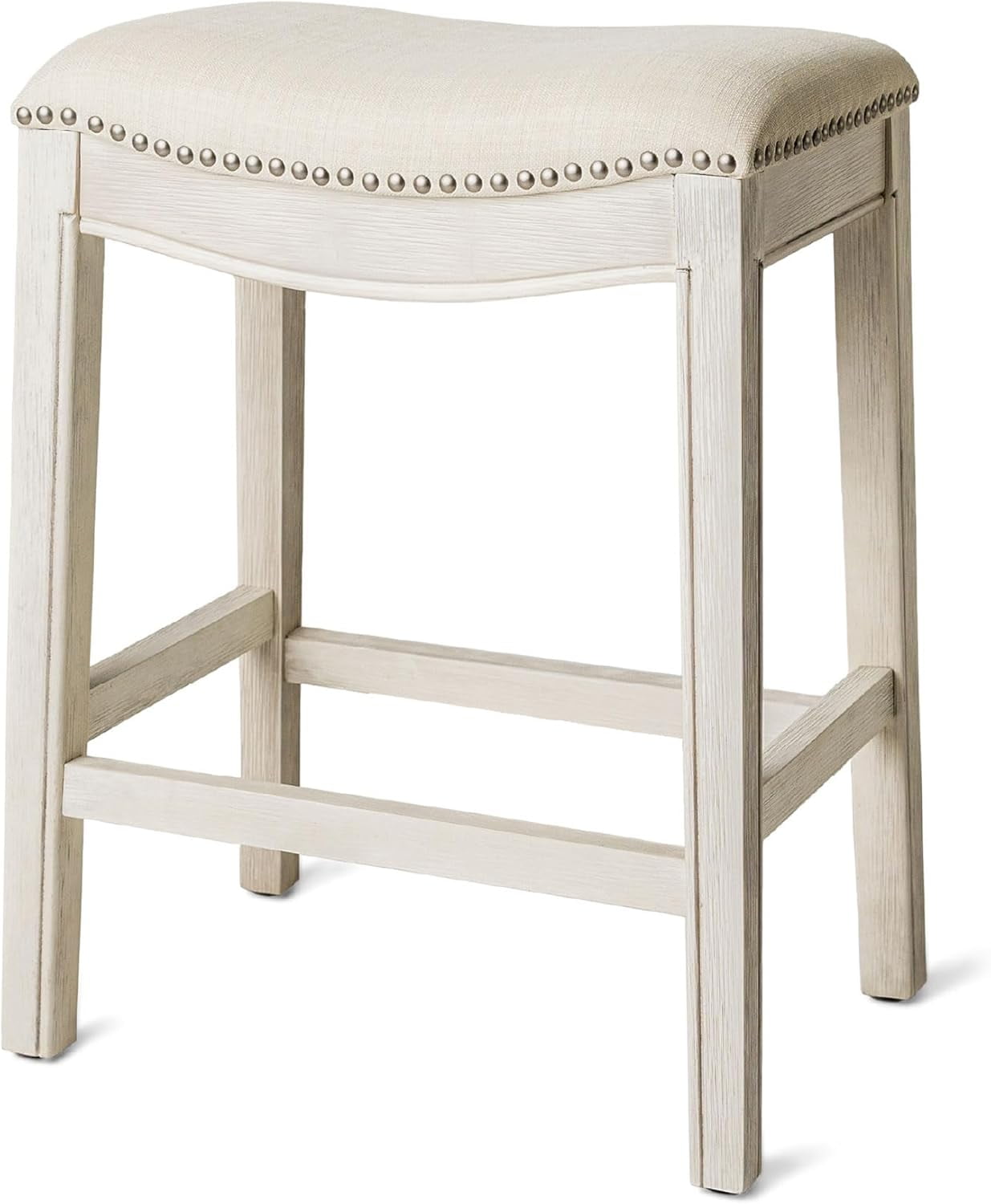 Maven Lane Adrien Saddle Counter Stool In White Oak Finish With Natural Fabric Upholstery