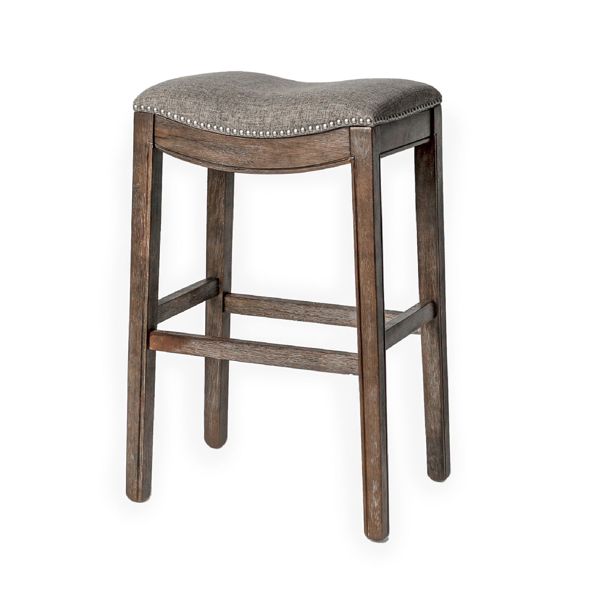 Adrien Saddle-Style Backless Bar Stool in Gray Wirebrush Finish