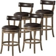thumbnail image 1 of Maven Lane Alexander 26 Inch Tall Counter Height Rotating Low Back Barstool in Walnut Finish with Marksman Saddle Vegan Leather Seat, Set of 4, 1 of 8
