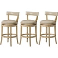 thumbnail image 1 of Maven Lane Alexander 26 Inch Tall Counter Height Rotating Low Back Barstool in Weathered Oak Finish with Avanti Bone Vegan Leather Seat, Set of 3, 1 of 11