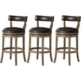 thumbnail image 1 of Maven Lane Alexander 31" Swivel Bar Stool – Kitchen Stool in Walnut Finish & Marksman Saddle Vegan Leather Upholstery - 180° Swivel, Nailhead Trim – Wooden Chair for Kitchen Islands, Set of 3, 1 of 7