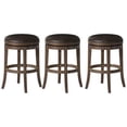thumbnail image 1 of Maven Lane Alexander Backless Bar Stool, Walnut Finish & Vegan Leather, Set of 3, 1 of 6