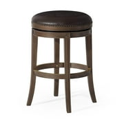 Maven Lane Alexander Backless Bar Stool, Walnut Finish w/ Marksman Saddle Vegan Leather