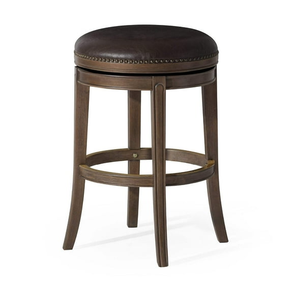Maven Lane Alexander Backless Bar Stool, Walnut Finish w/ Marksman Saddle Vegan Leather