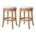 thumbnail image 1 of Maven Lane Alexander Backless Bar Stool, Weathered Oak w/ Sand Fabric, Set of 2, 1 of 6