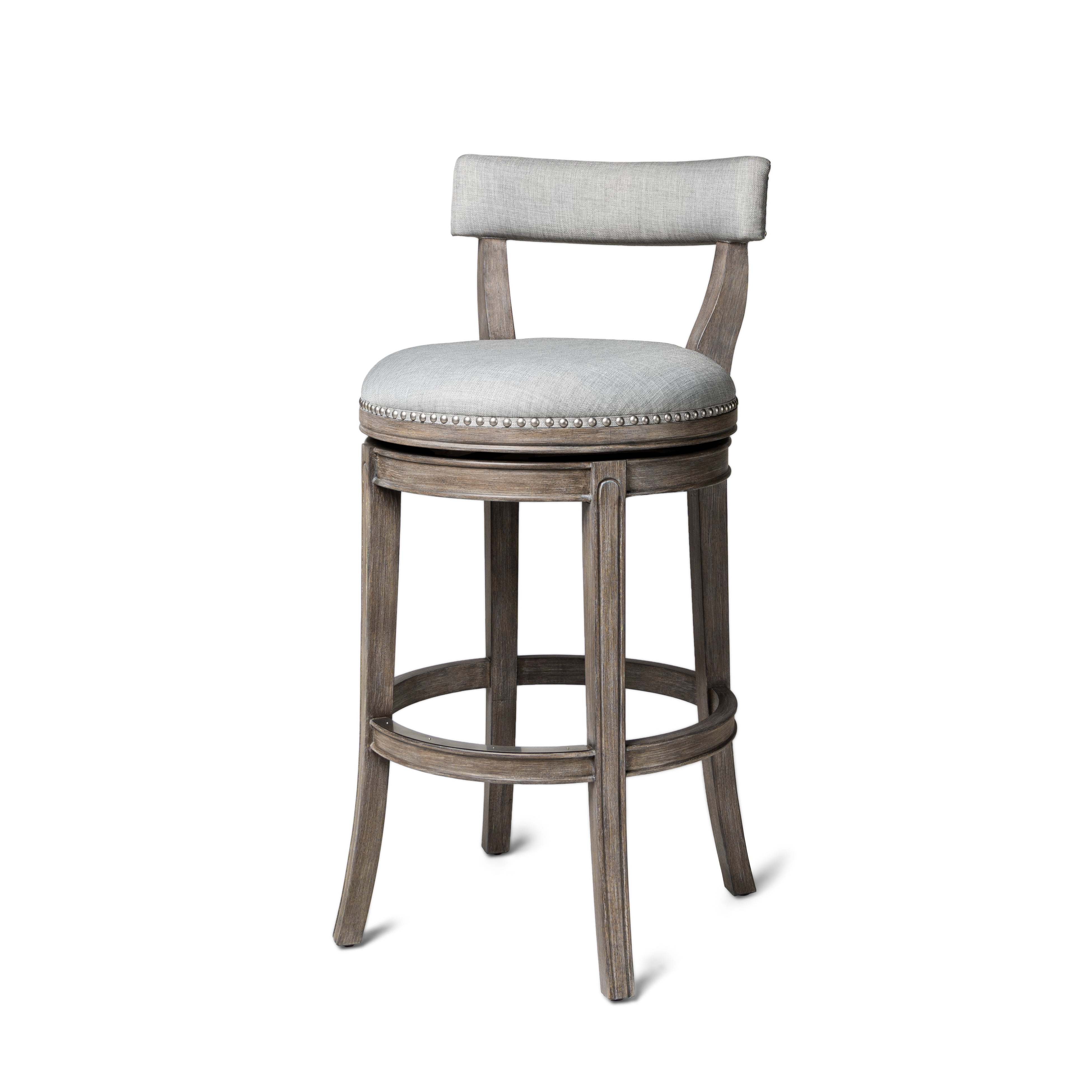 Alexander Reclaimed Oak Swivel Bar Stool with Ash Grey Upholstery